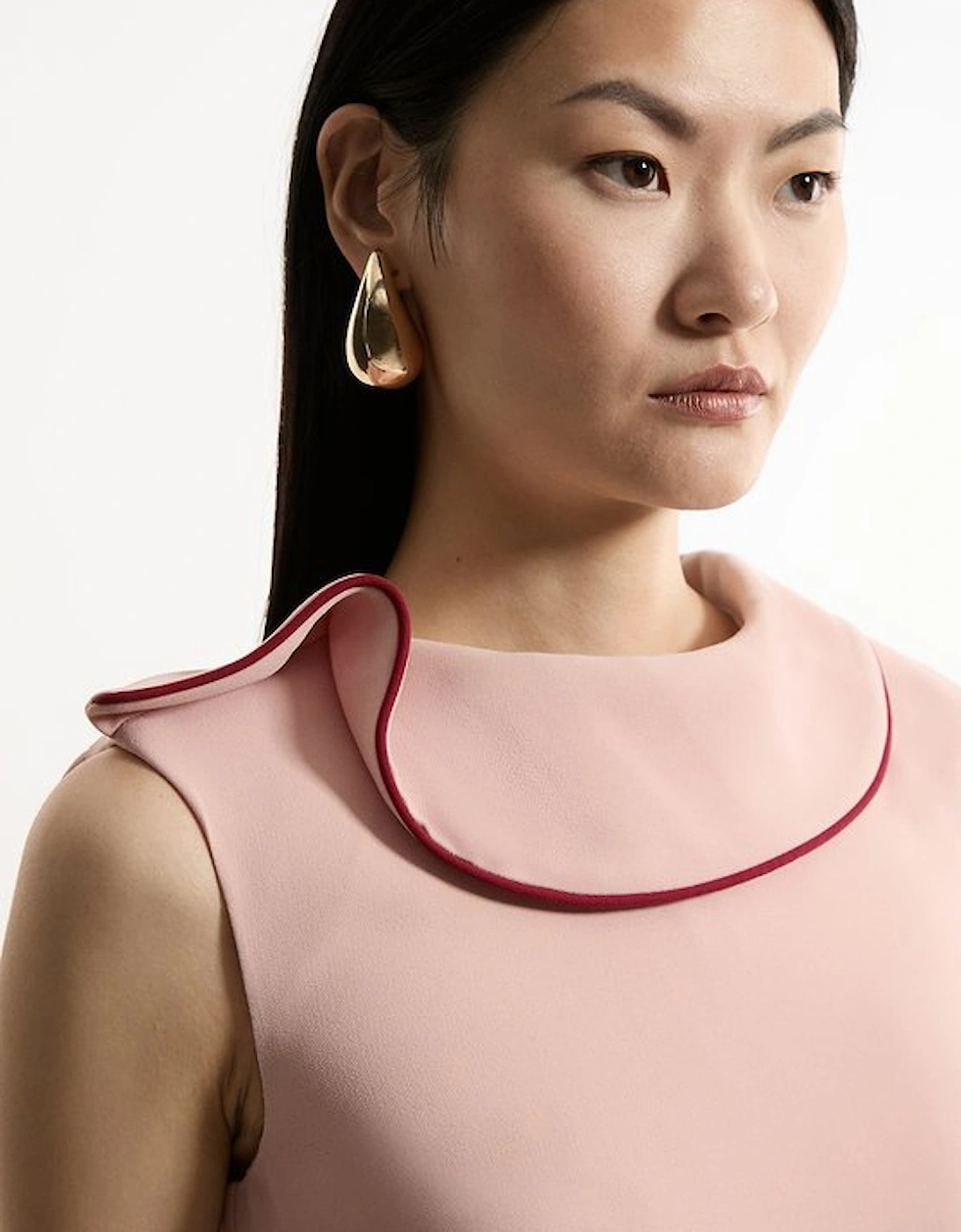 Tall Soft Tailored Tipped Fluid Asymmetric Hem Midi Dress