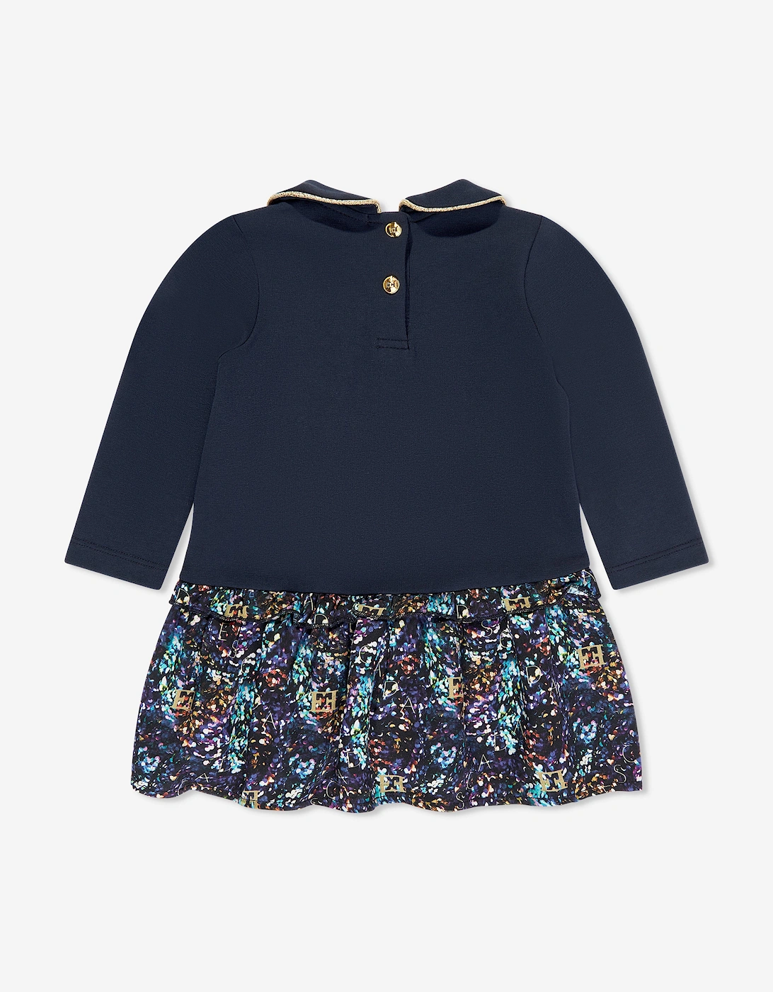 Baby Girls Bi-material Printed Dress in Navy
