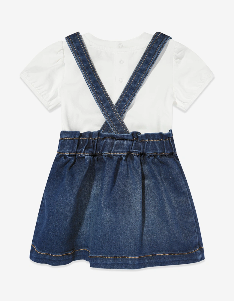 Baby Girls Bear Denim Dress Set in Ivory