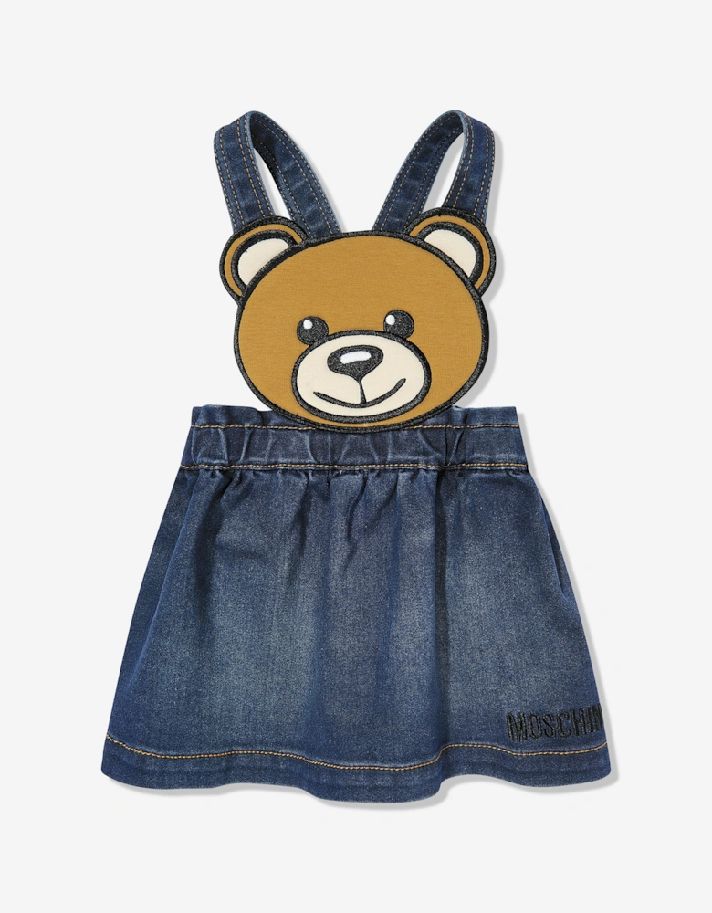Baby Girls Bear Denim Dress Set in Ivory