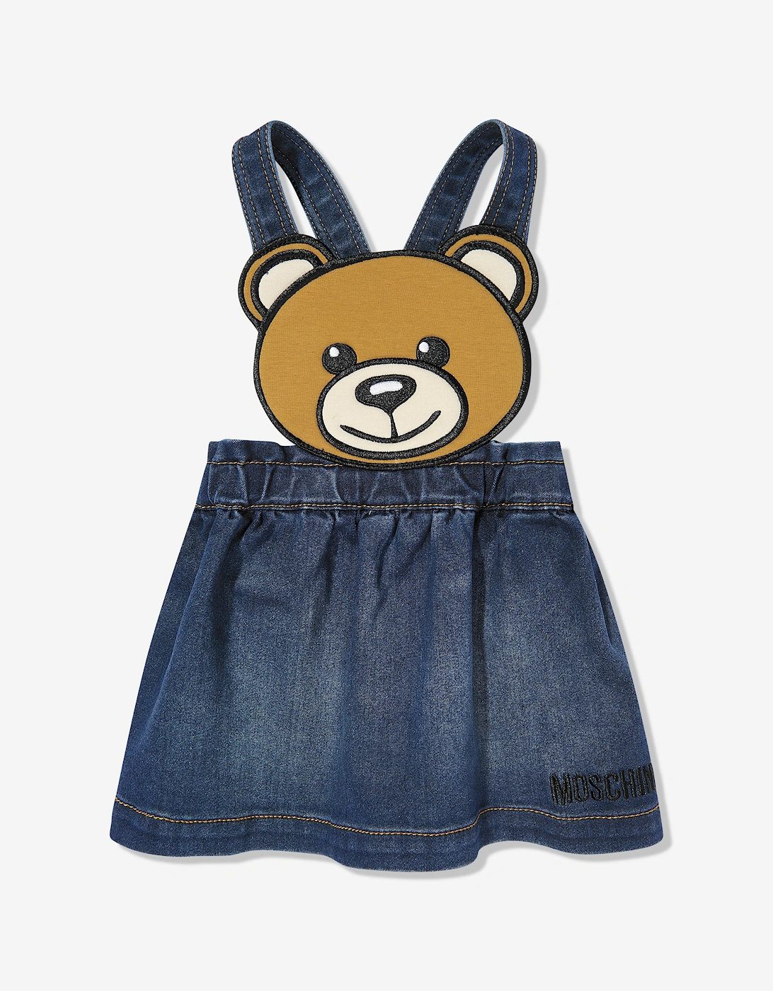 Baby Girls Bear Denim Dress Set in Ivory
