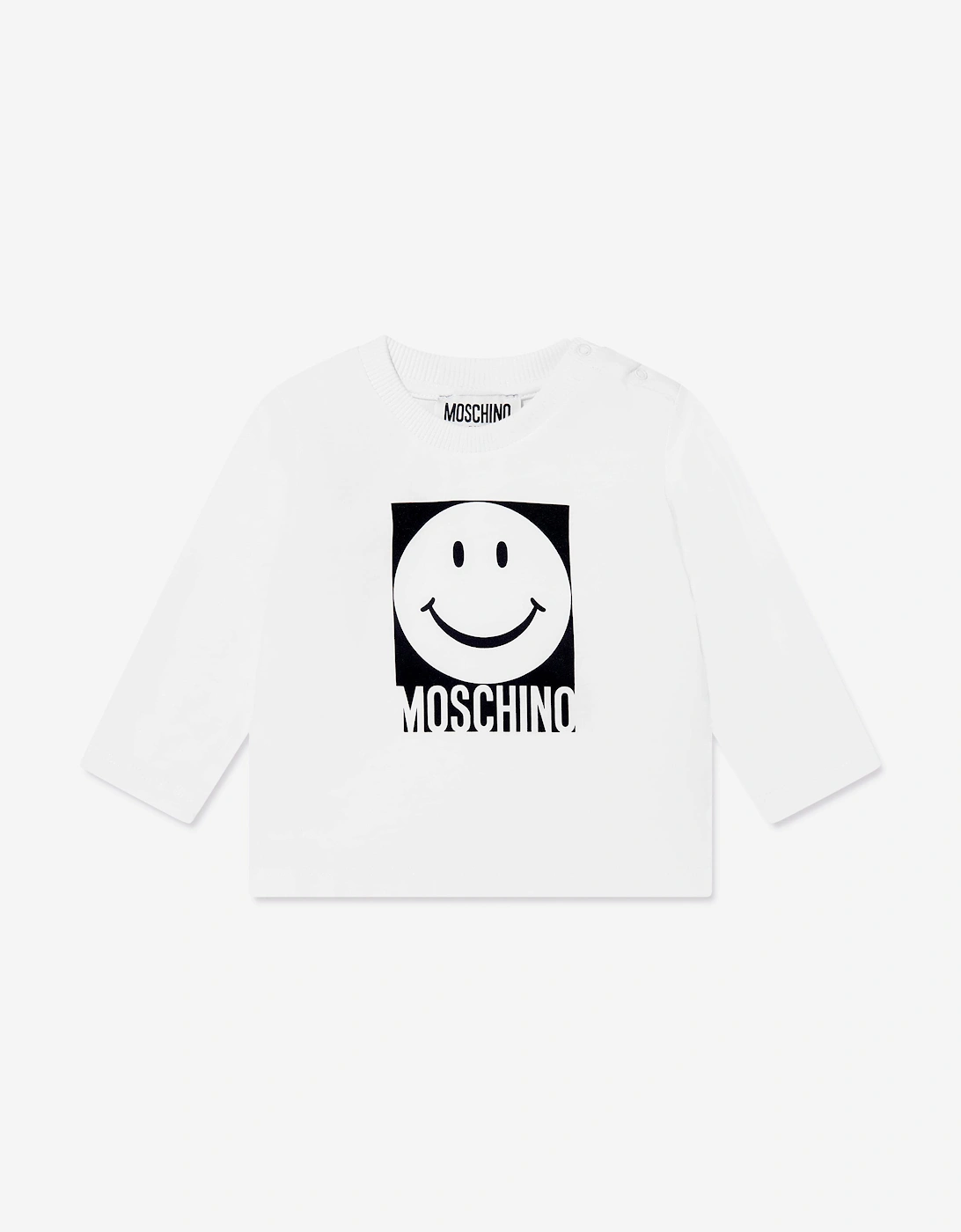 Baby Smiley Face Long Sleeve T-Shirt in White, 5 of 4