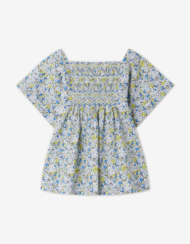 Girls Pays Smocked Blouse in Blue
