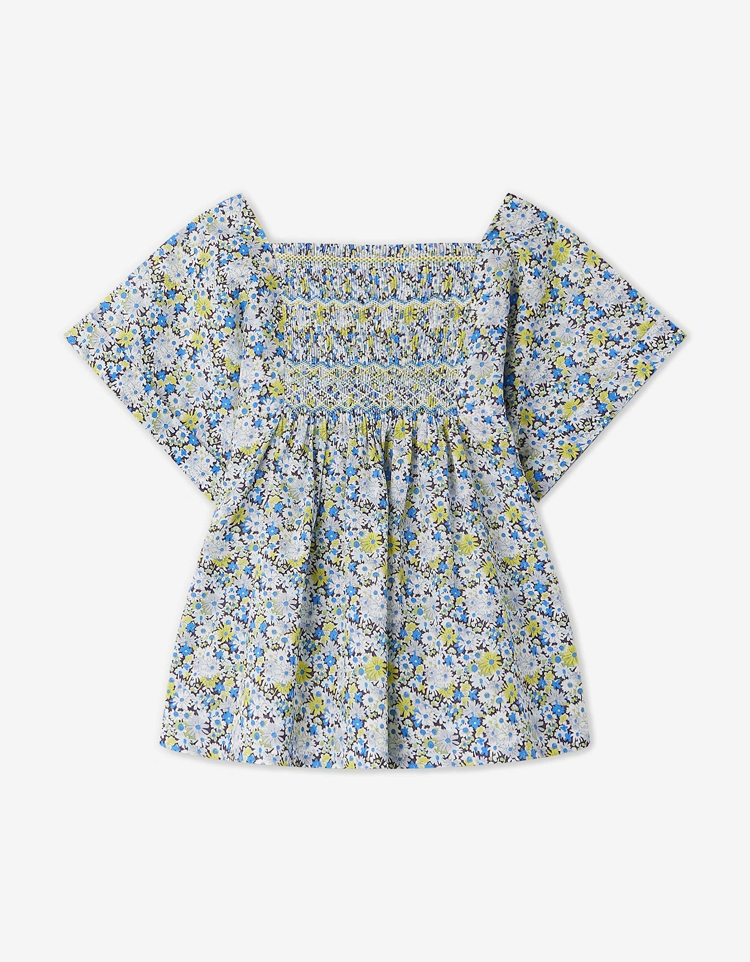 Girls Pays Smocked Blouse in Blue, 4 of 3