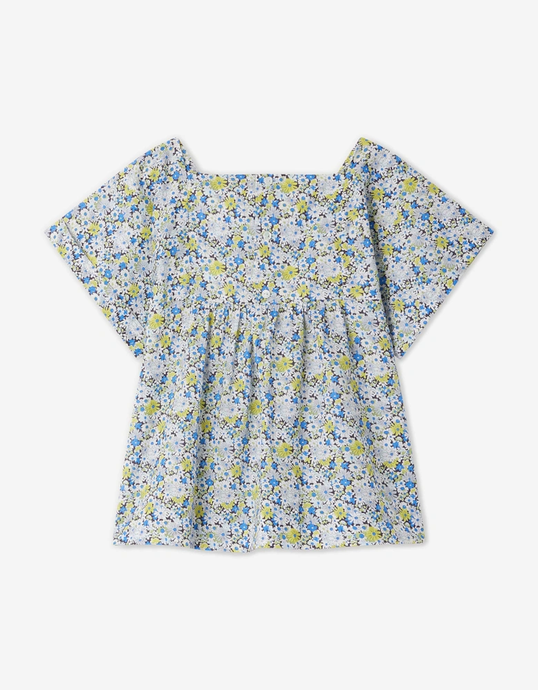 Girls Pays Smocked Blouse in Blue