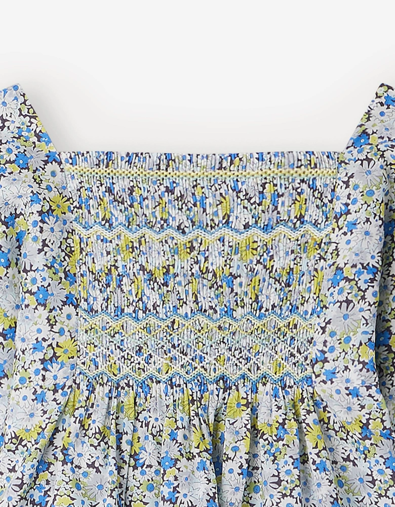 Girls Pays Smocked Blouse in Blue