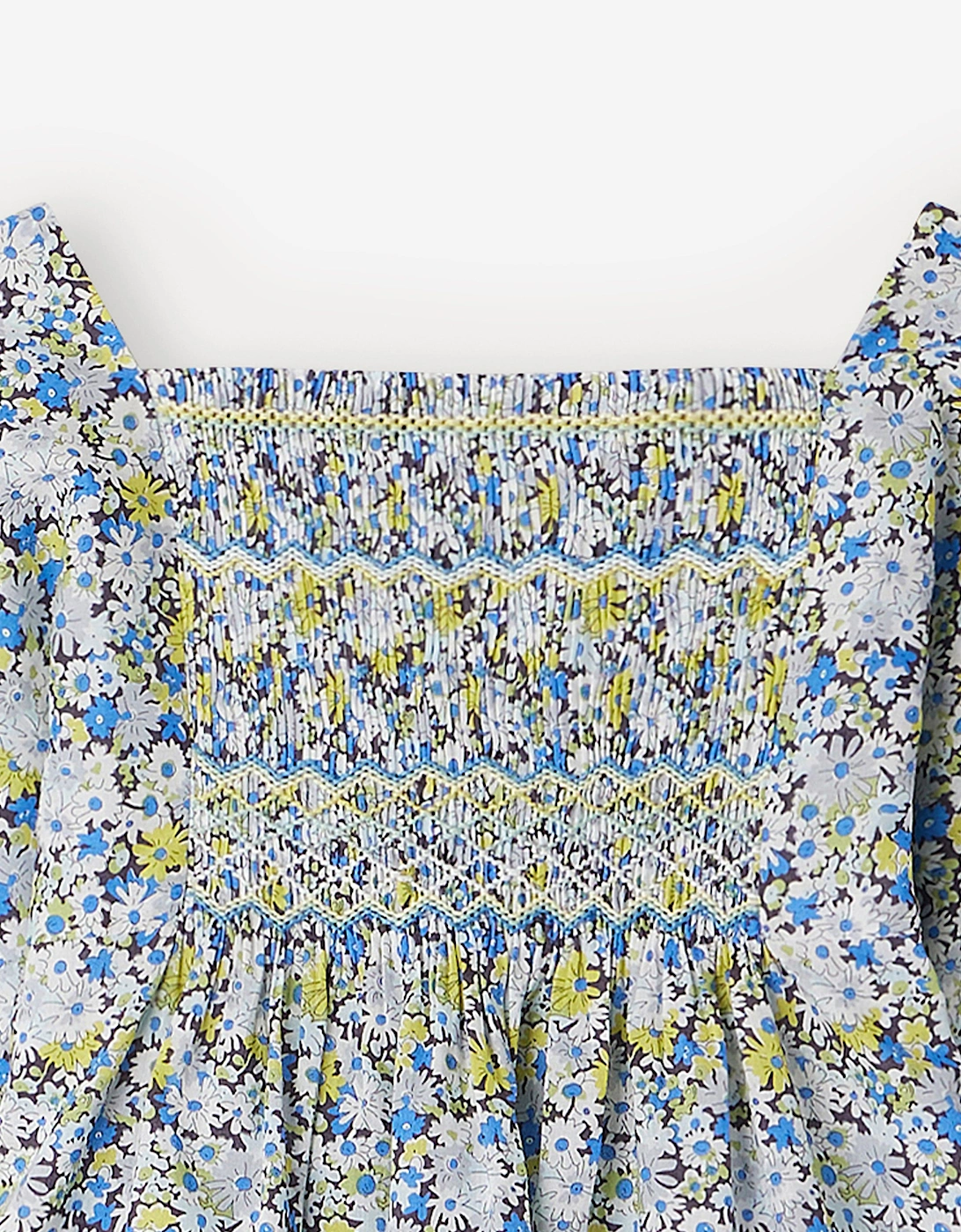 Girls Pays Smocked Blouse in Blue