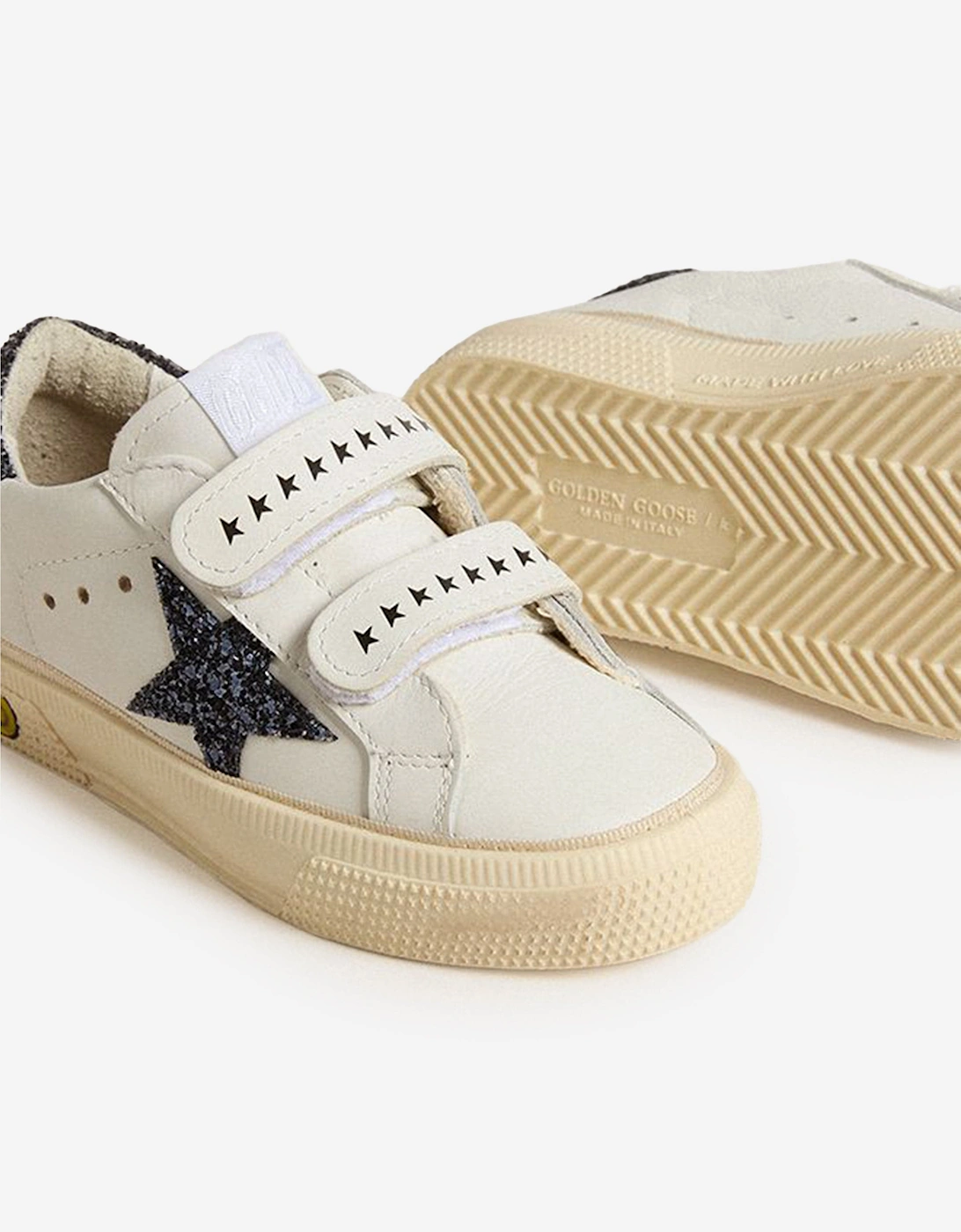 Girls Leather and Glitter Star May Trainers in White