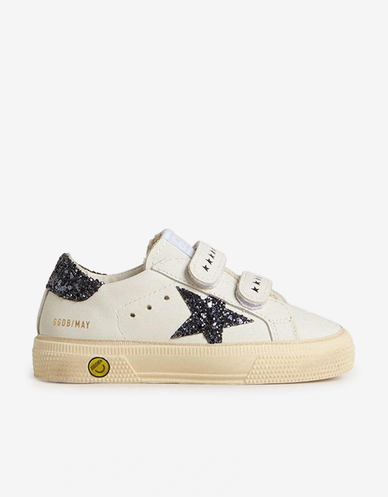 Girls Leather and Glitter Star May Trainers in White
