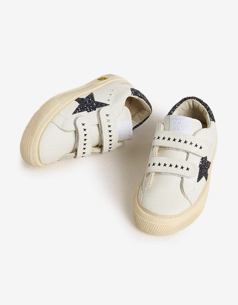 Girls Leather and Glitter Star May Trainers in White