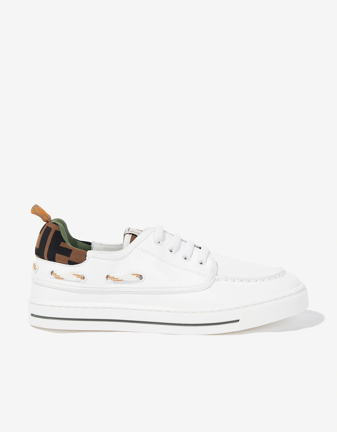 Kids Leather and Jacquard Trainers in White, 5 of 4