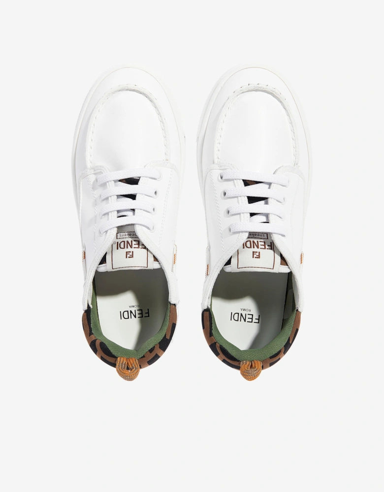 Kids Leather and Jacquard Trainers in White