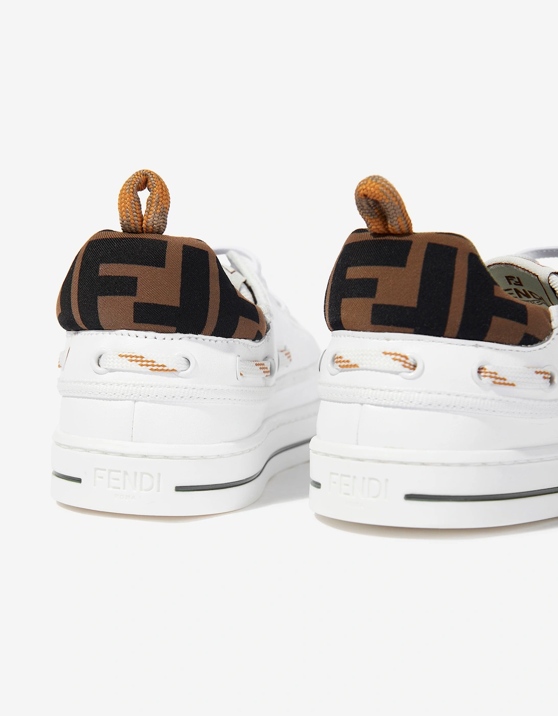 Kids Leather and Jacquard Trainers in White
