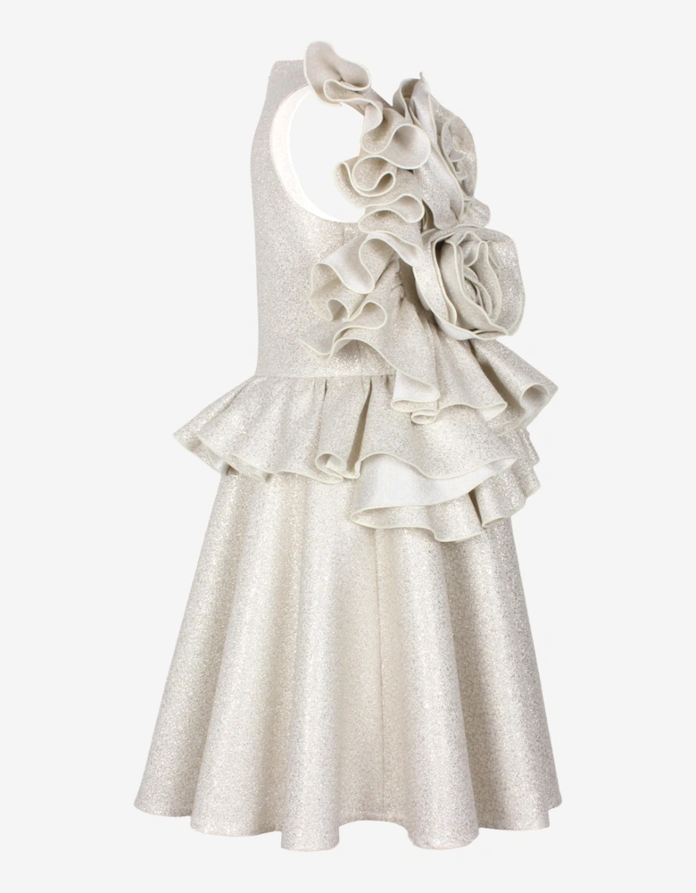 Girls In Bloom Ruffle Flower Dress in Gold