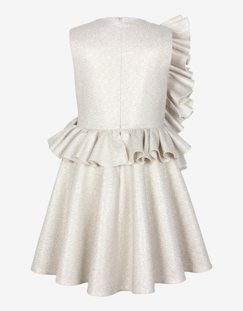Girls In Bloom Ruffle Flower Dress in Gold