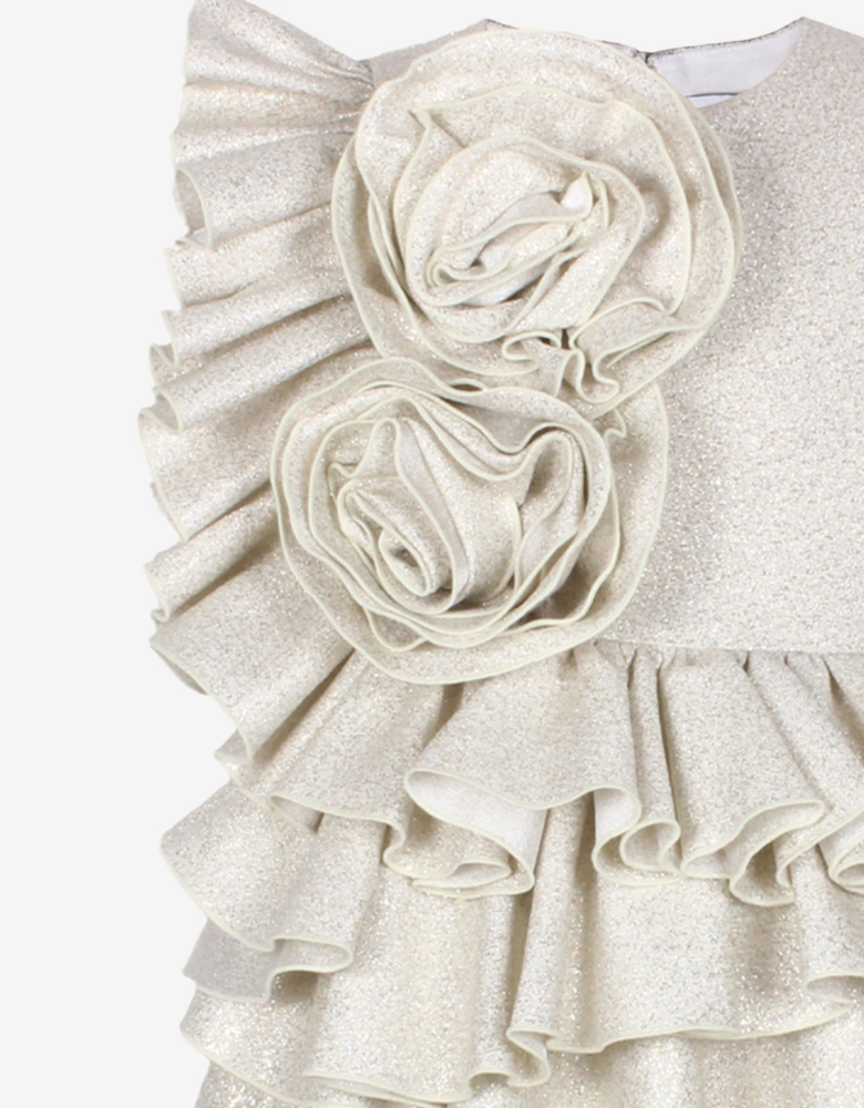 Girls In Bloom Ruffle Flower Dress in Gold