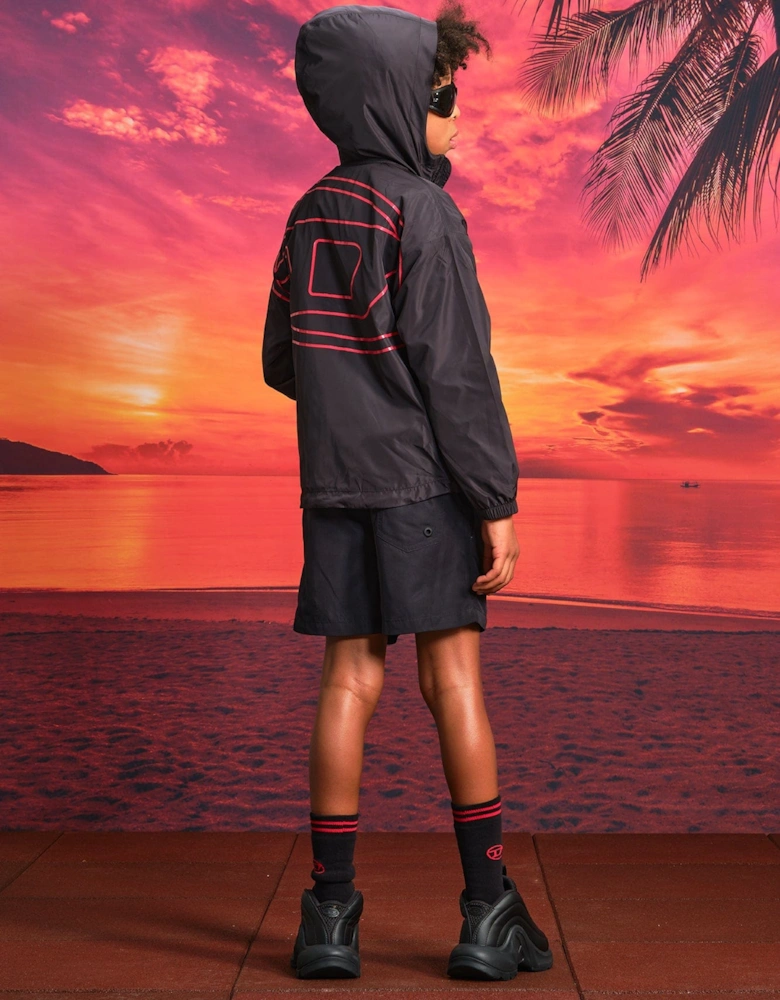 Boys Oval D Hooded Windbreaker in Black