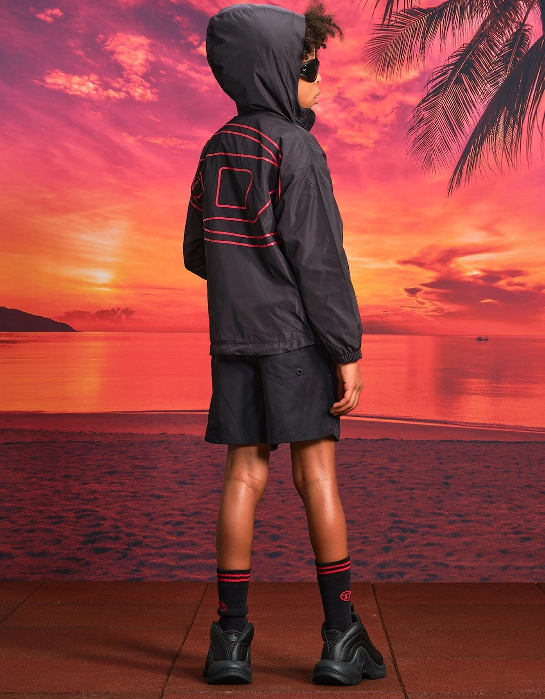 Boys Oval D Hooded Windbreaker in Black