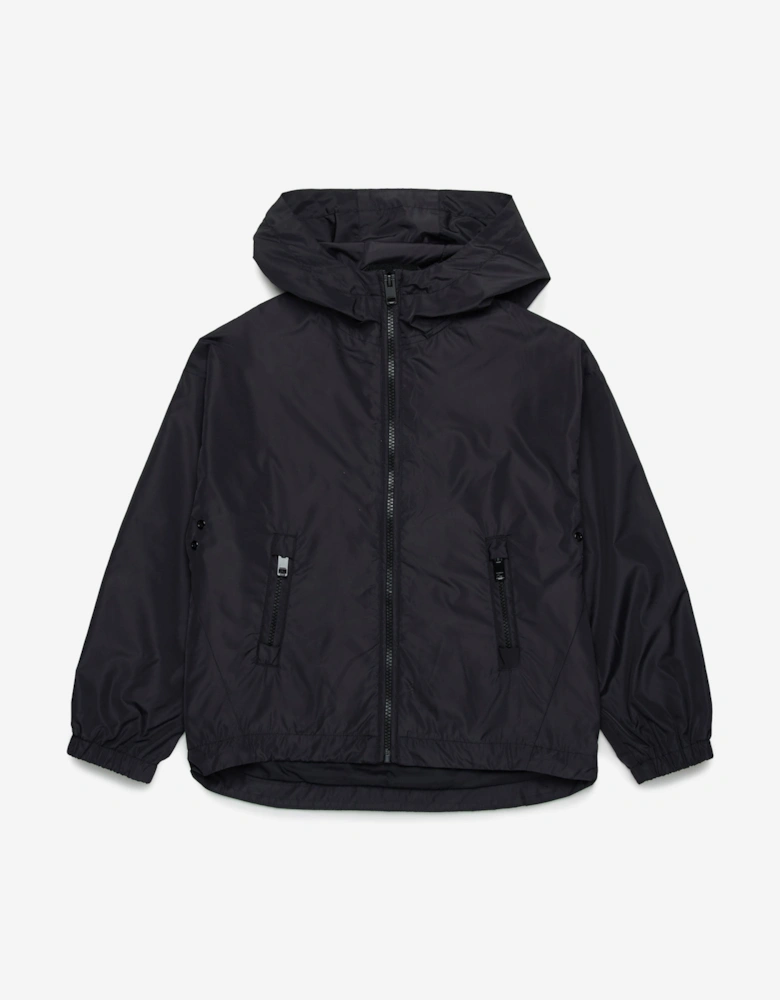 Boys Oval D Hooded Windbreaker in Black