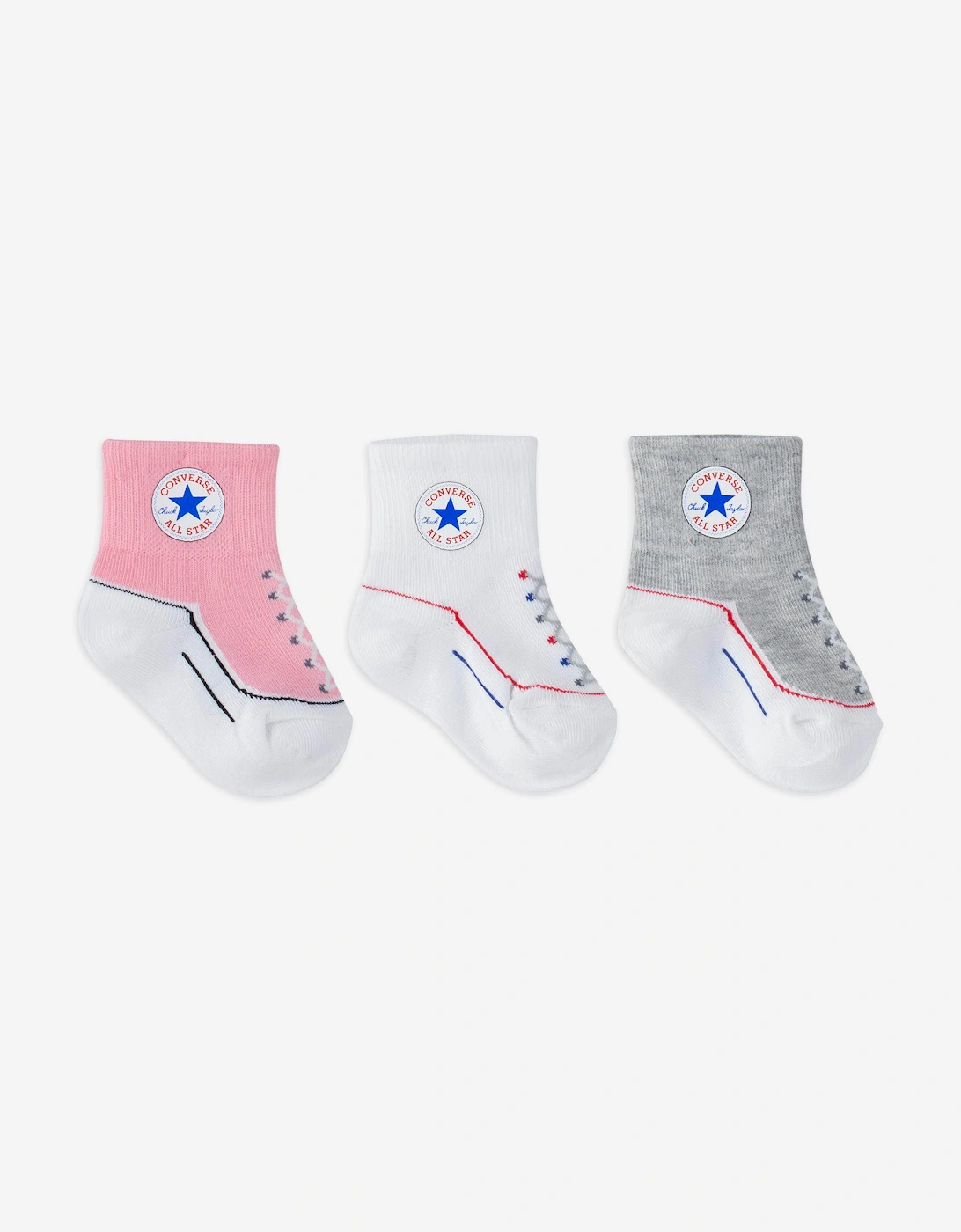 Girls Striated Quarter 3 Pack Socks Set in Pink, 5 of 4
