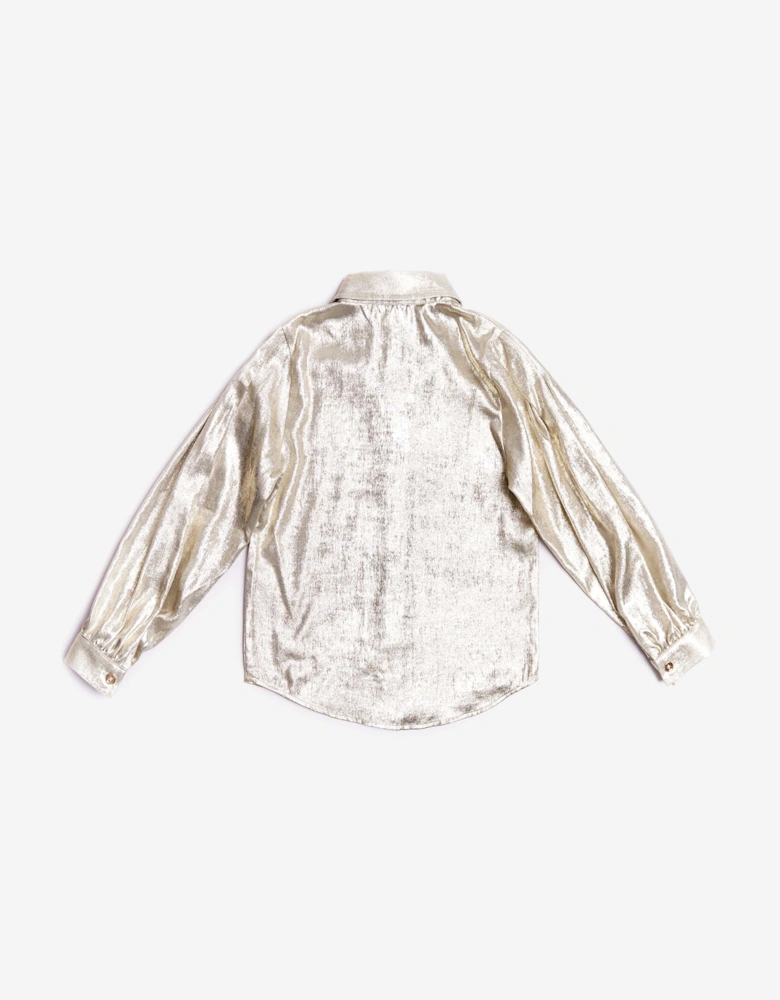 BCBGMAXAZRIA Girls Oversized Bow Shirt in Gold