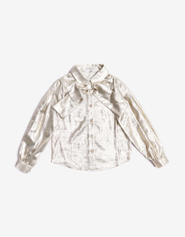 BCBGMAXAZRIA Girls Oversized Bow Shirt in Gold