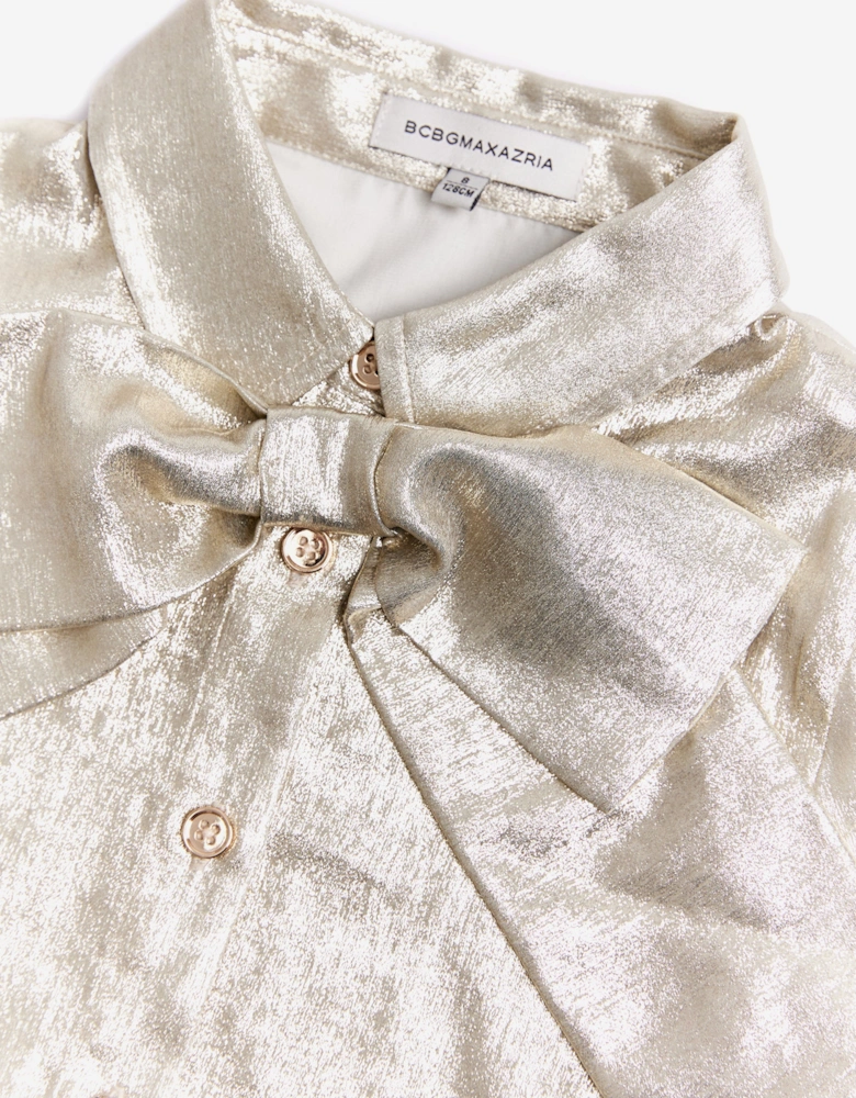 BCBGMAXAZRIA Girls Oversized Bow Shirt in Gold