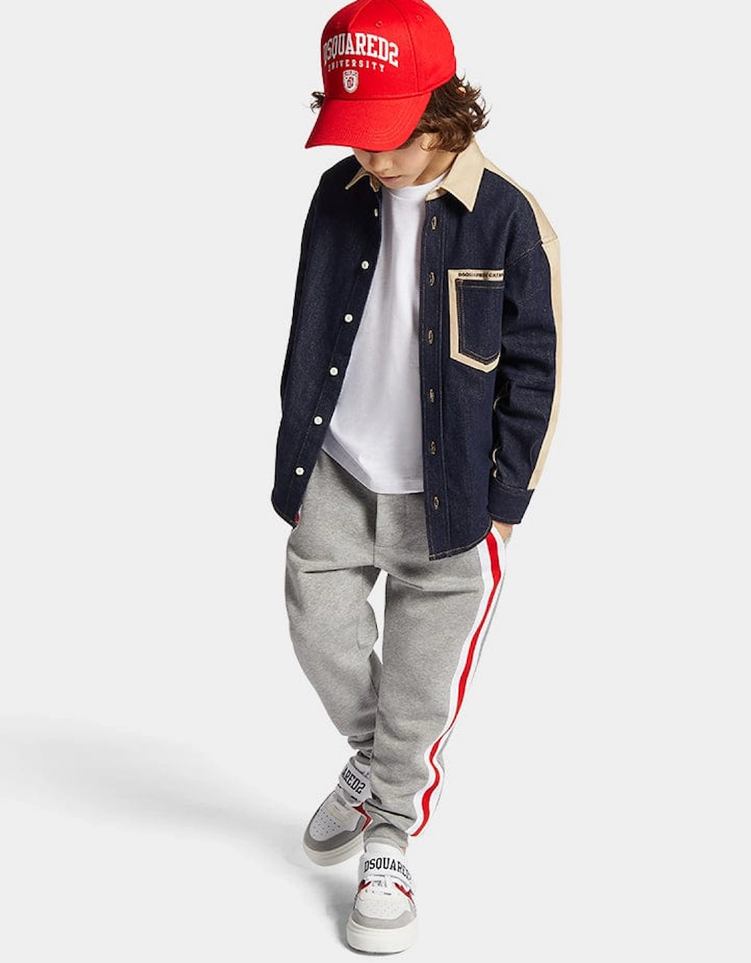Kids Striped Trim Joggers in Grey