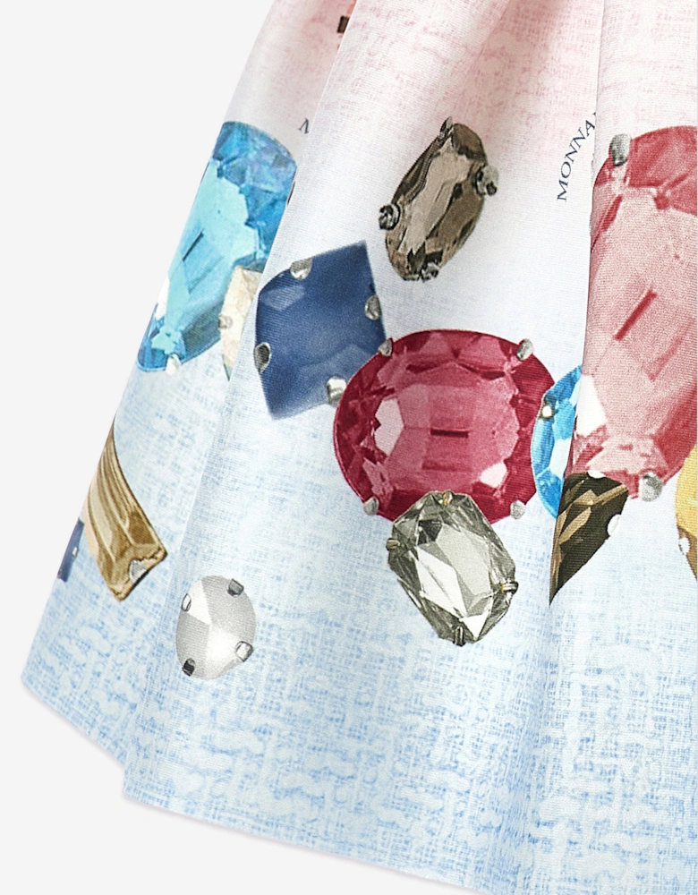 Girls Gem Print Neoprene Skirt in Pink