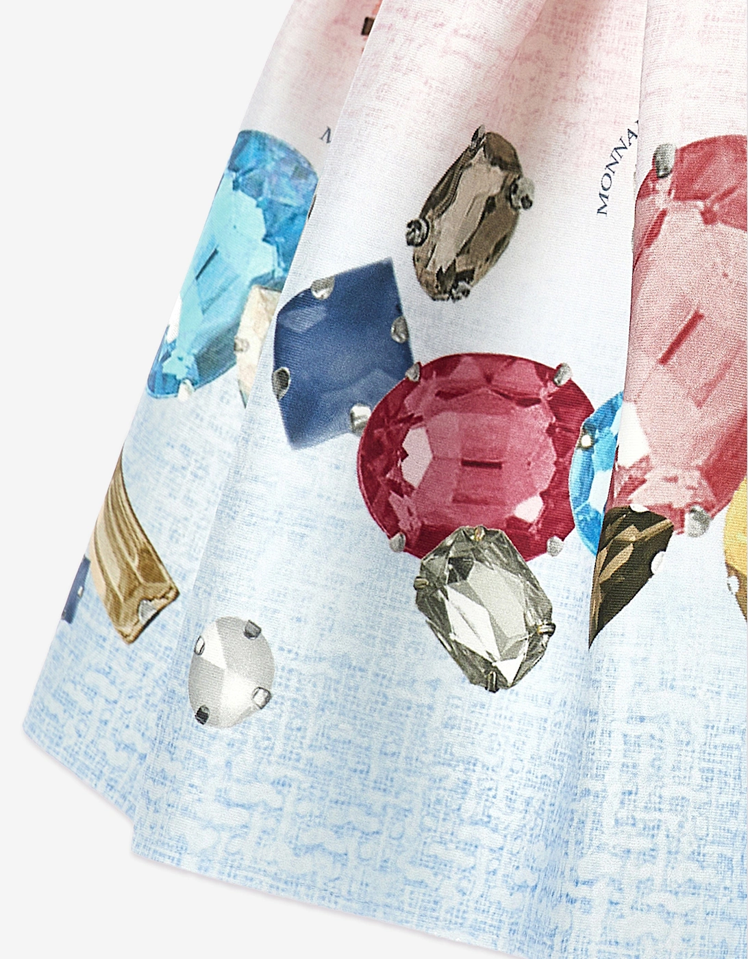Girls Gem Print Neoprene Skirt in Pink
