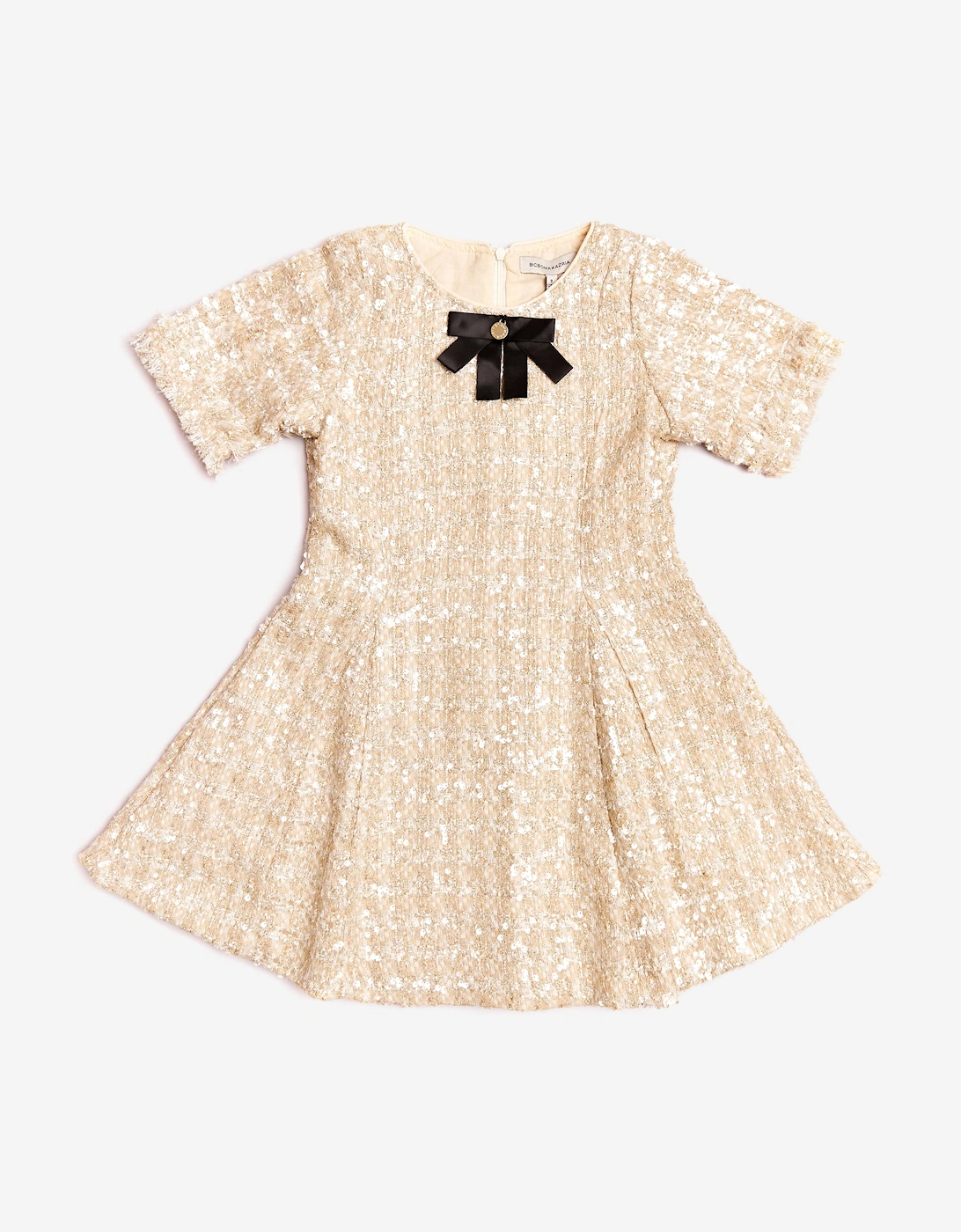 BCBGMAXAZRIA Girls Tweed Dress in Gold, 5 of 4