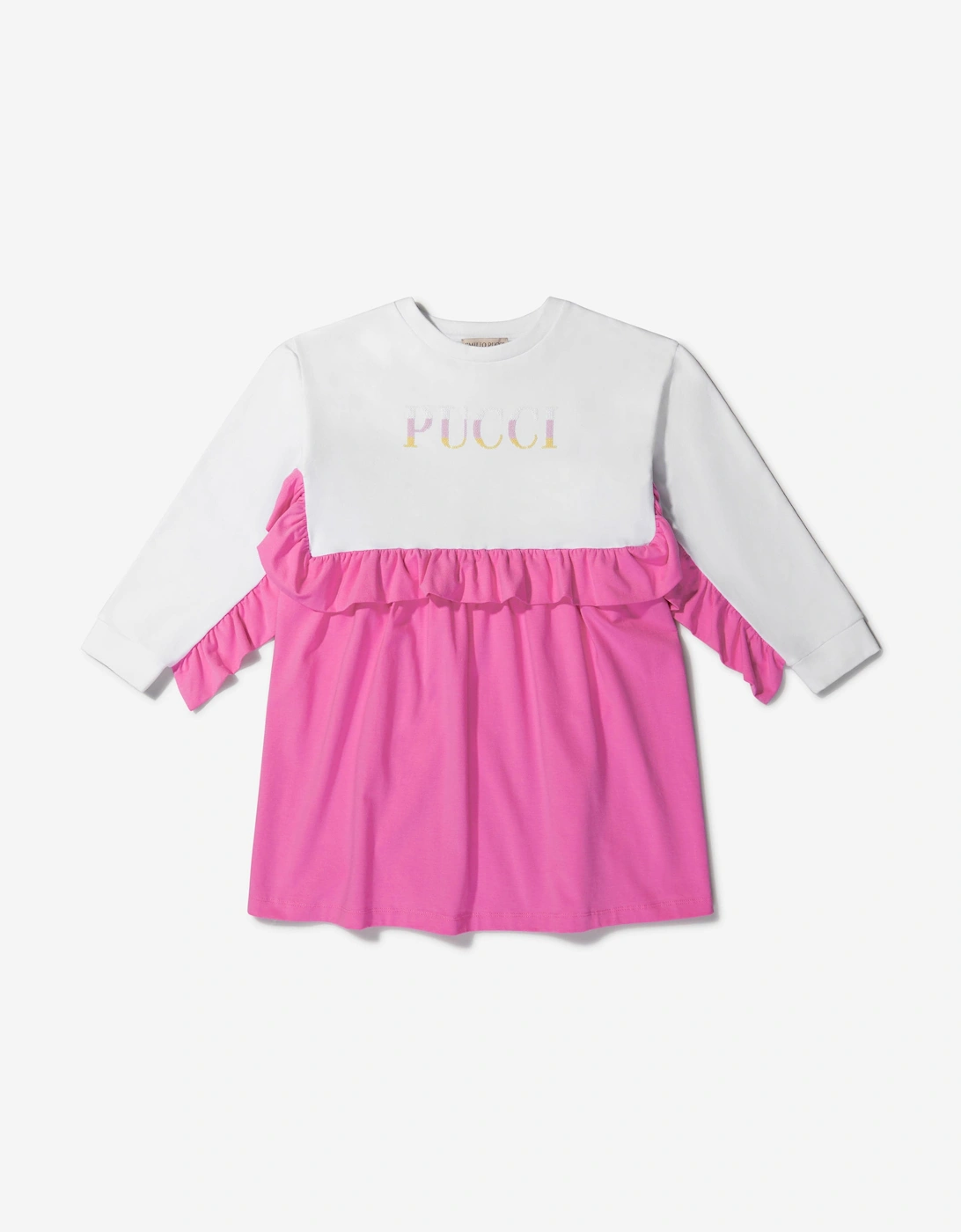 Girls Cotton Ruffle Trim Logo Dress, 5 of 4
