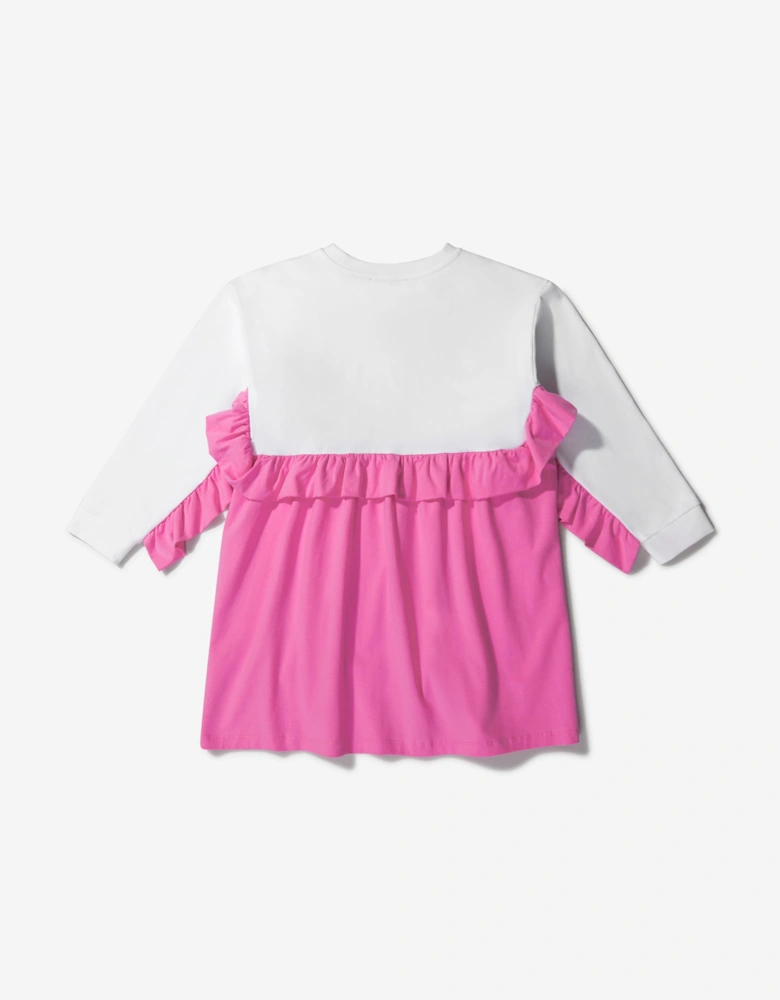 Girls Cotton Ruffle Trim Logo Dress