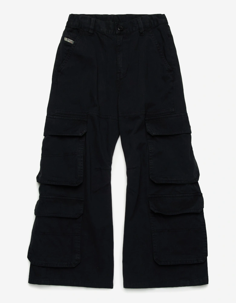 Girls Wide Leg Cargo Trousers in Black