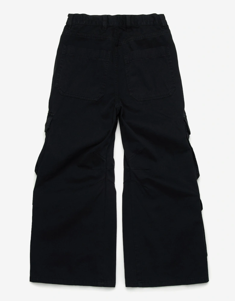 Girls Wide Leg Cargo Trousers in Black