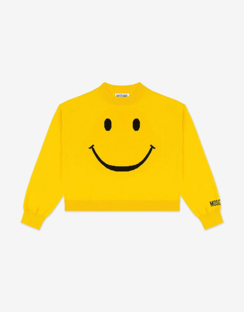 Kids Wool Smiley Face Jumper in Yellow