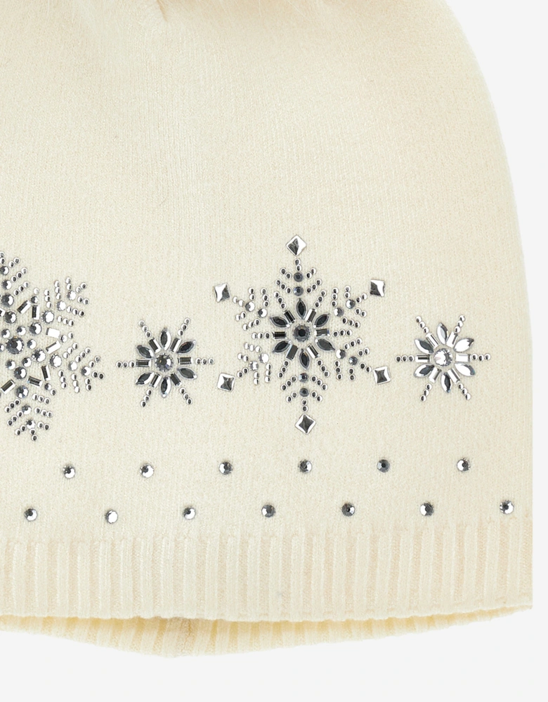 Baby Girls Wool Diamante Bobble Hat in Ivory
