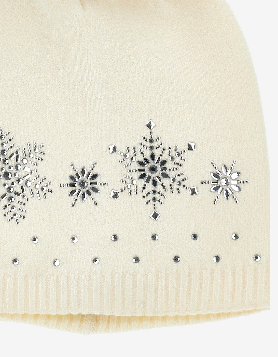 Baby Girls Wool Diamante Bobble Hat in Ivory