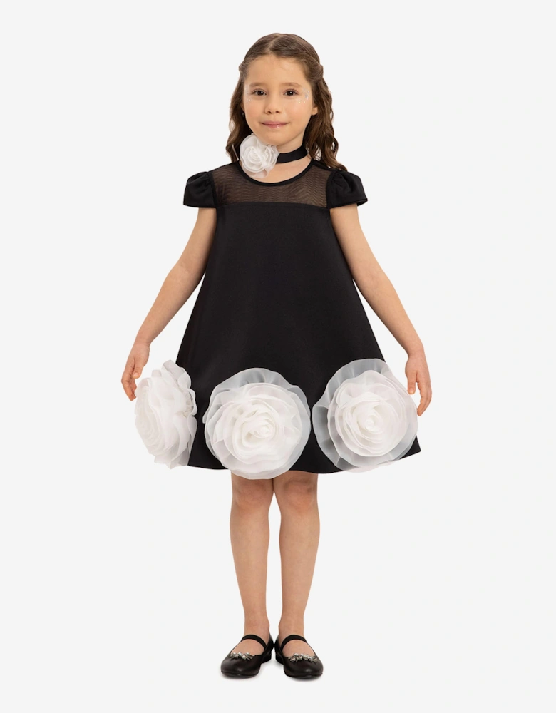 Girls Dress with Flower Choker in Black