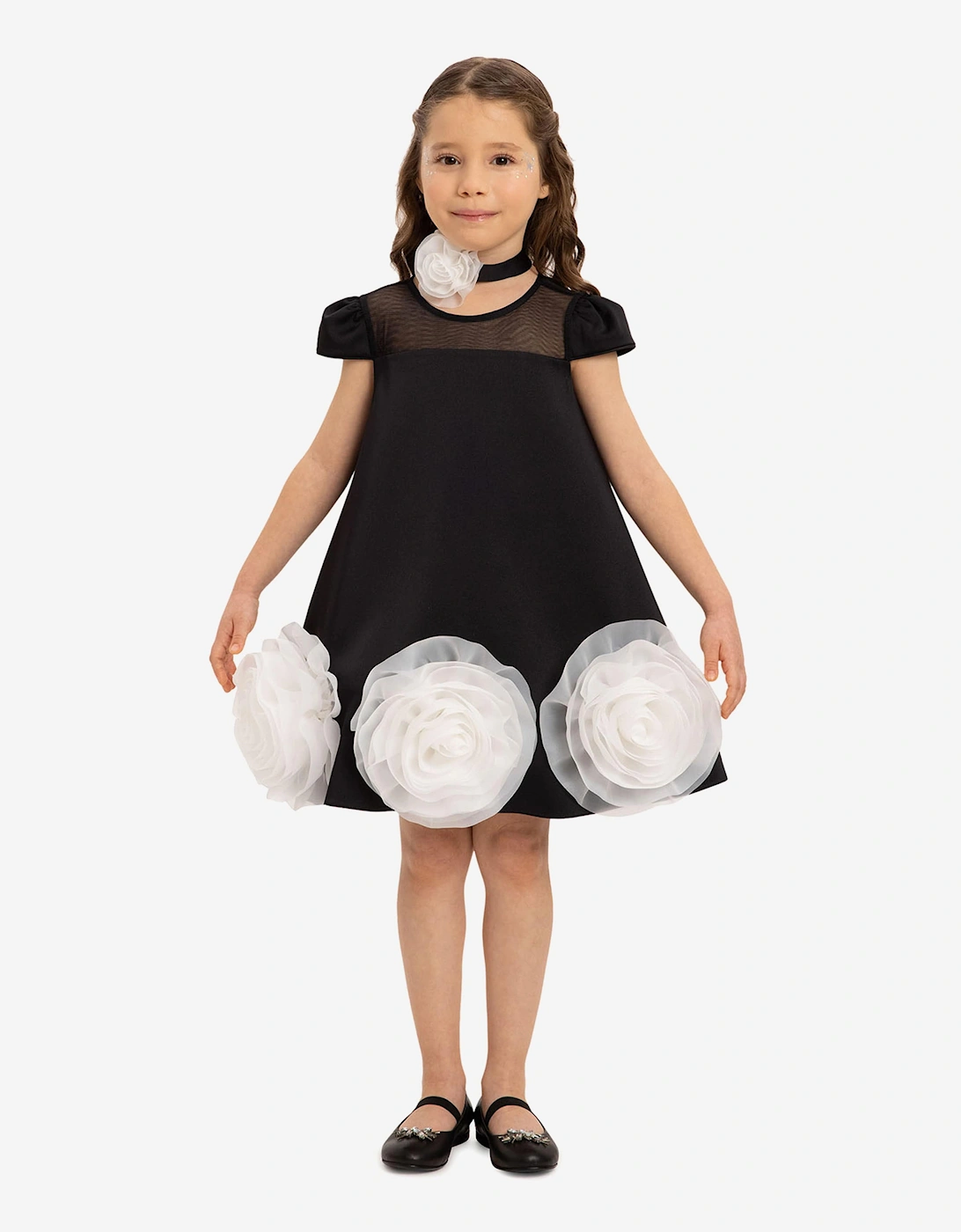 Girls Dress with Flower Choker in Black, 7 of 6