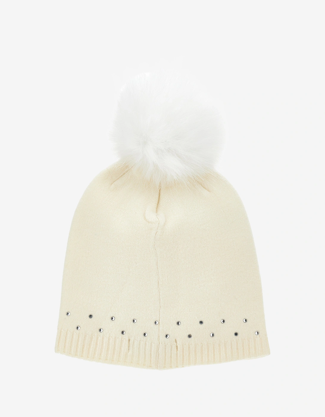 Baby Girls Wool Diamante Bobble Hat in Ivory