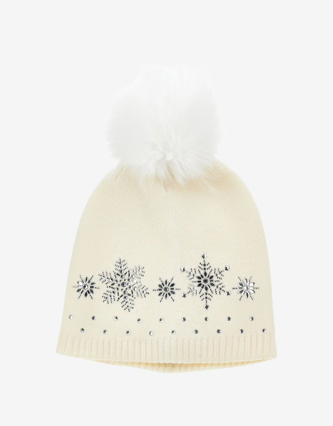 Baby Girls Wool Diamante Bobble Hat in Ivory, 5 of 4