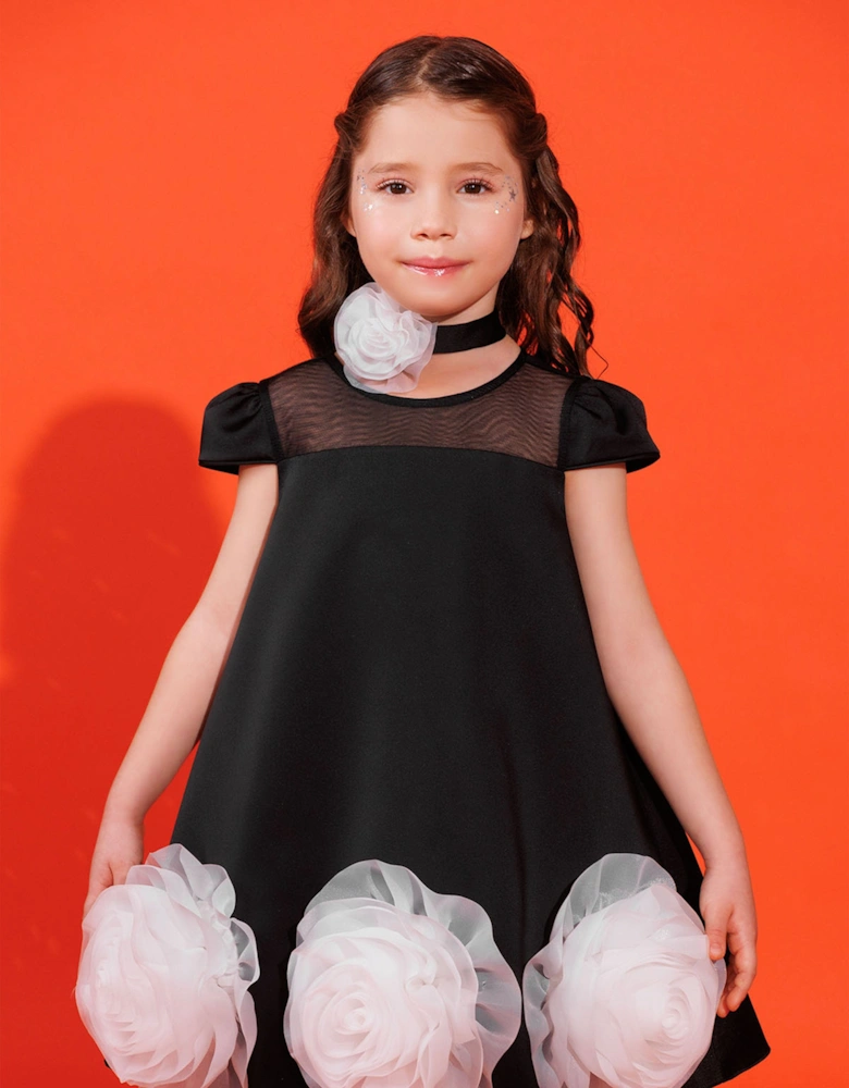 Girls Dress with Flower Choker in Black