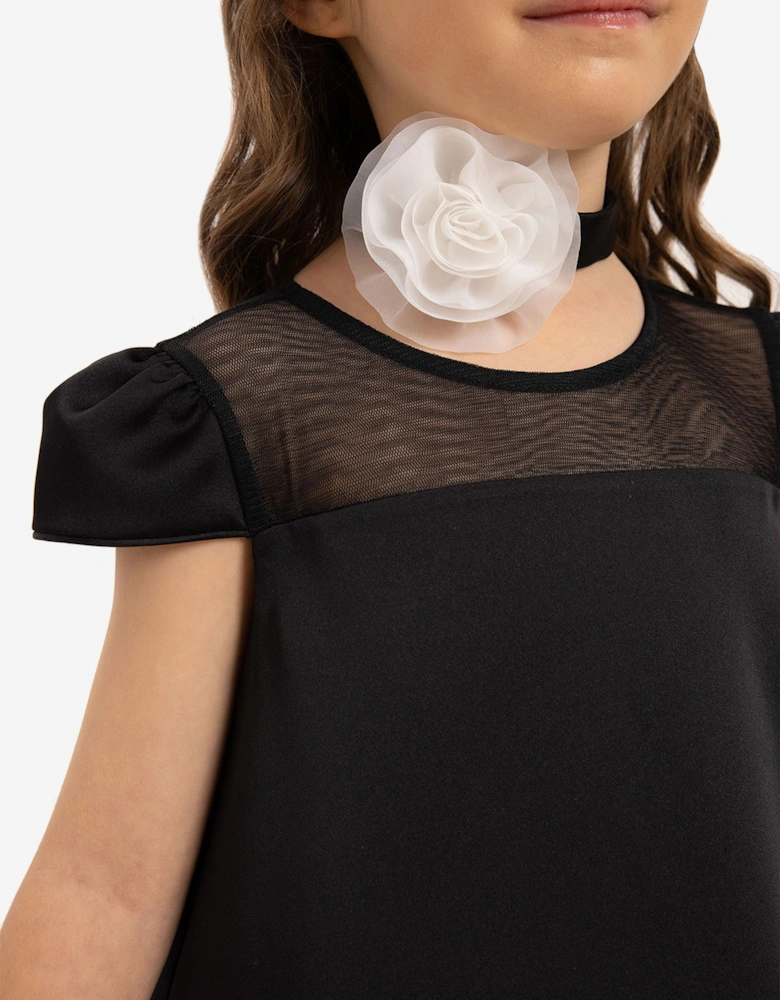 Girls Dress with Flower Choker in Black