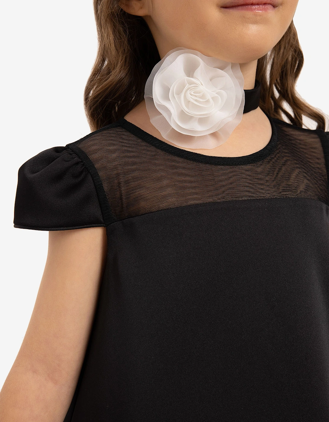 Girls Dress with Flower Choker in Black