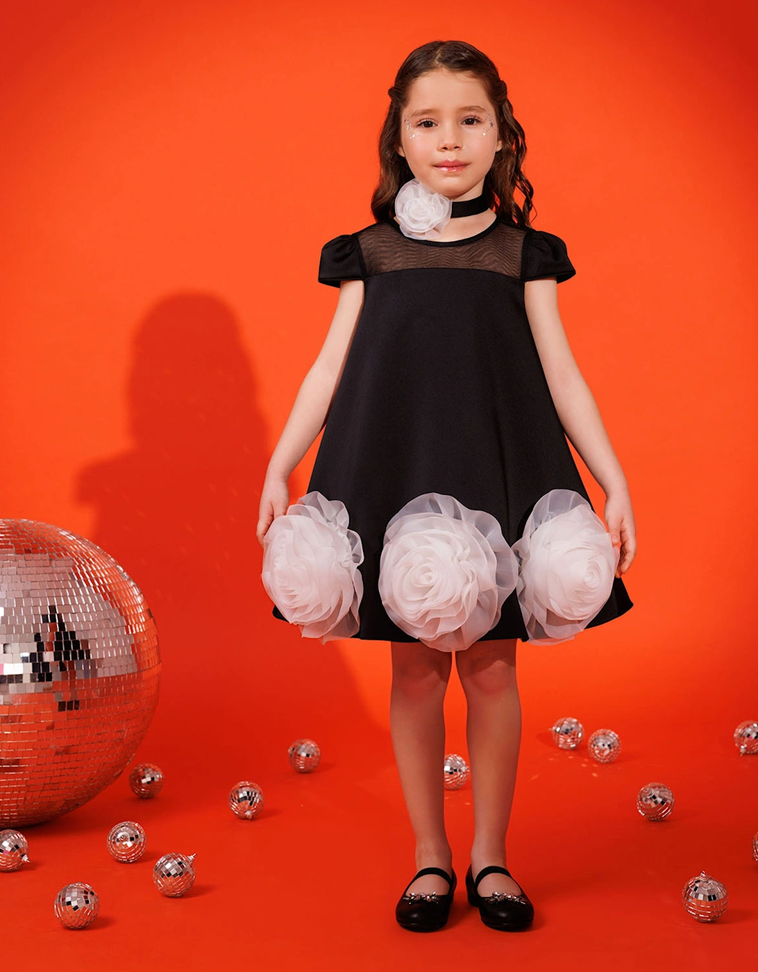 Girls Dress with Flower Choker in Black