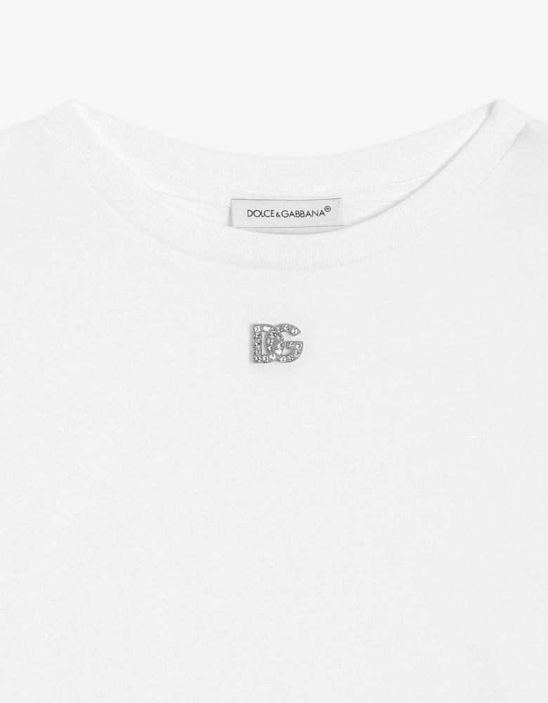 Girls Diamante Logo T-Shirt in White