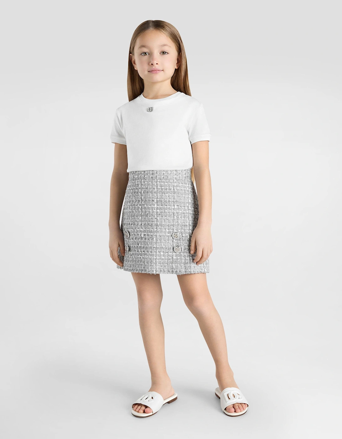 Girls Diamante Logo T-Shirt in White