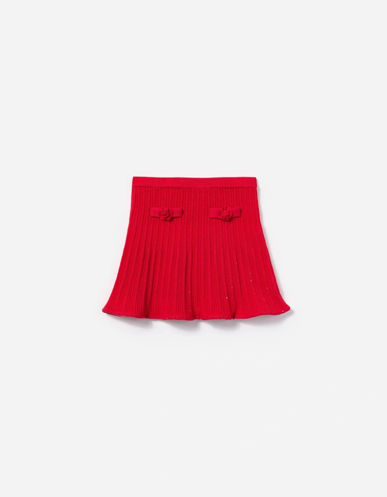 Girls Ribbed Knit Skirt in Red