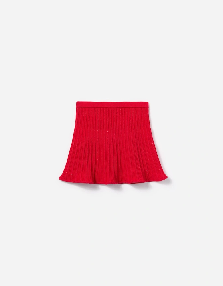 Girls Ribbed Knit Skirt in Red
